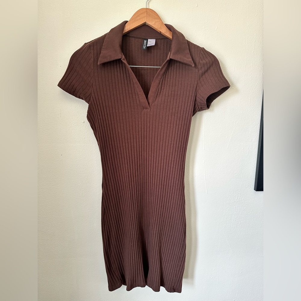 H&M brown collar short sleeve dress
